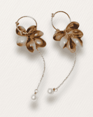 Pair of floral earrings with pearl accents on a light background