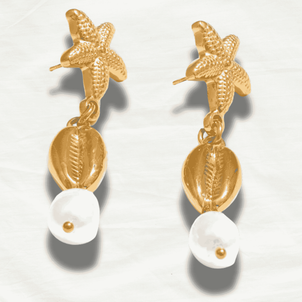 Boho Starfish Shell Pearl Earrings