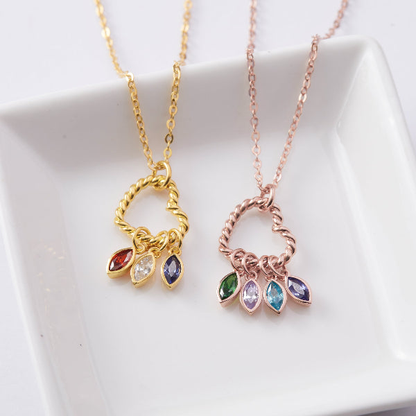 Modern birthstone necklace with center ring-lock clasp, up to 5 stones