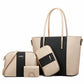 Set of beige and black handbags on a white background