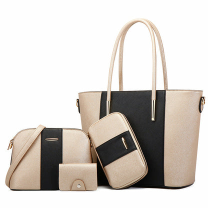 Set of beige and black handbags on a white background