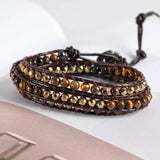Leather Woven Bracelet Tiger Eye 3 Times Wrap Bracelets Beads Armband Beadwork Bracelet Jewelry Wholesale - Odds & Ends Novelties