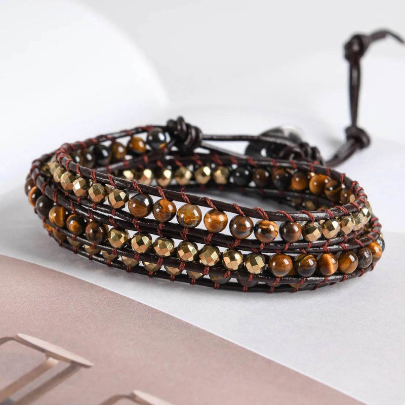 Leather Woven Bracelet Tiger Eye 3 Times Wrap Bracelets Beads Armband Beadwork Bracelet Jewelry Wholesale - Odds & Ends Novelties