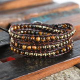 Leather Woven Bracelet Tiger Eye 3 Times Wrap Bracelets Beads Armband Beadwork Bracelet Jewelry Wholesale - Odds & Ends Novelties