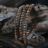 Leather Woven Bracelet Tiger Eye 3 Times Wrap Bracelets Beads Armband Beadwork Bracelet Jewelry Wholesale - Odds & Ends Novelties