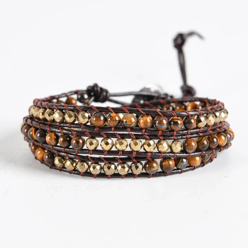 Leather Woven Bracelet Tiger Eye 3 Times Wrap Bracelets Beads Armband Beadwork Bracelet Jewelry Wholesale - Odds & Ends Novelties