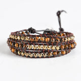 Leather Woven Bracelet Tiger Eye 3 Times Wrap Bracelets Beads Armband Beadwork Bracelet Jewelry Wholesale - Odds & Ends Novelties