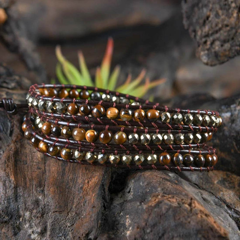 Leather Woven Bracelet Tiger Eye 3 Times Wrap Bracelets Beads Armband Beadwork Bracelet Jewelry Wholesale - Odds & Ends Novelties