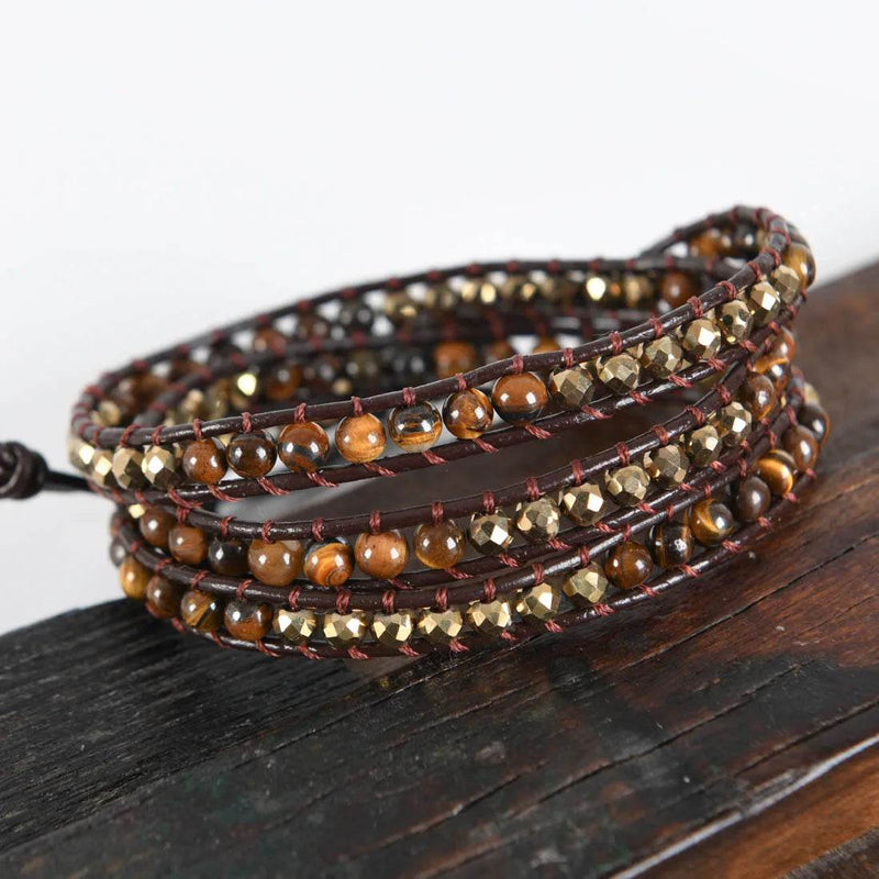 Leather Woven Bracelet Tiger Eye 3 Times Wrap Bracelets Beads Armband Beadwork Bracelet Jewelry Wholesale - Odds & Ends Novelties