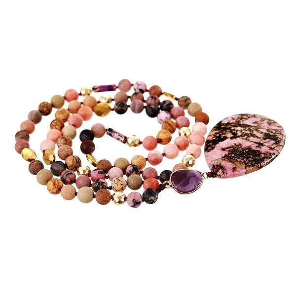 Elegant Rhodonite Lariat Beaded Pendant Necklace - Odds & Ends Novelties