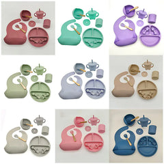 8-Piece Baby Silicone Feeding Set with Plates and Utensils