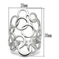 Silver ring with interlocking loops and measurements on a white background