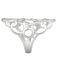 Silver ring with intricate design on a white background