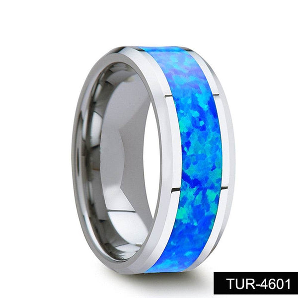 Elegant Blue Opal Tungsten Gold Ring - Odds & Ends Novelties