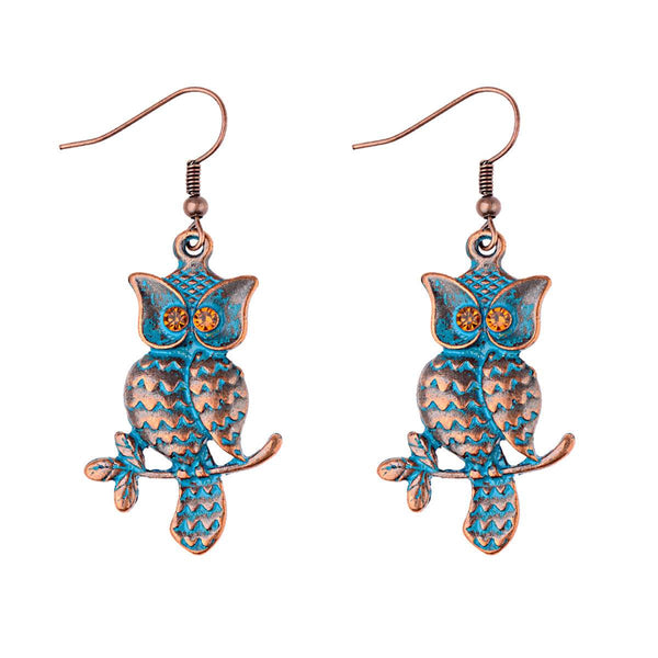 Owl Earrings Vintage Red Alloy Bohemian Style - Odds & Ends Novelties