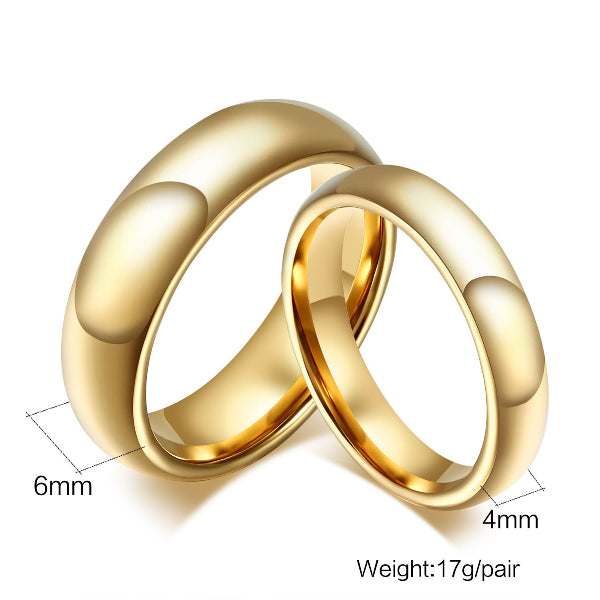 Two gold rings with measurements and weight information on a white background