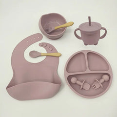 8-Piece Baby Silicone Feeding Set with Plates and Utensils