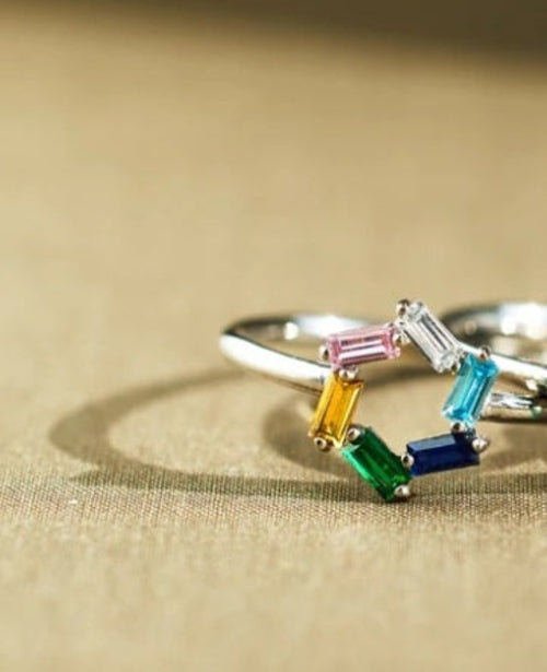 Modern Geometric Birthstone Bar Ring - Odds & Ends Novelties
