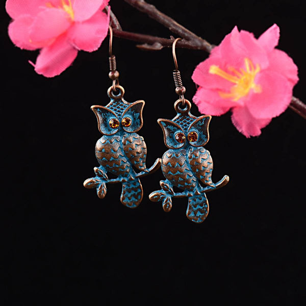 Owl Earrings Vintage Red Alloy Bohemian Style - Odds & Ends Novelties
