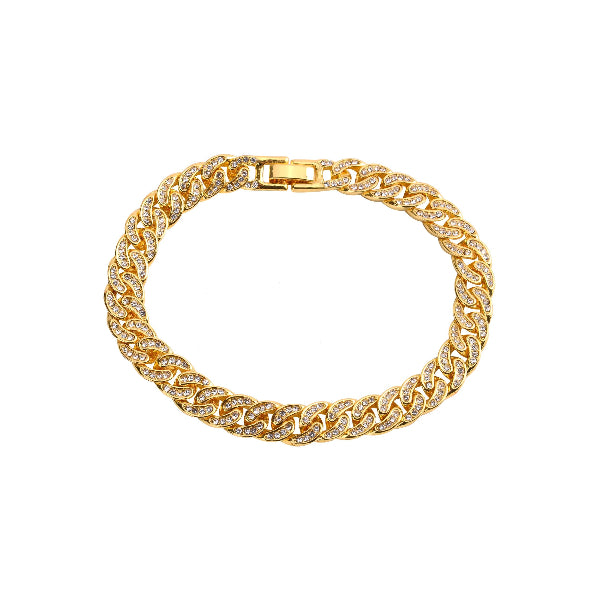 Gold bracelet with diamond accents on a white background