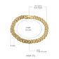 Gold bracelet with measurements and material details on a white background