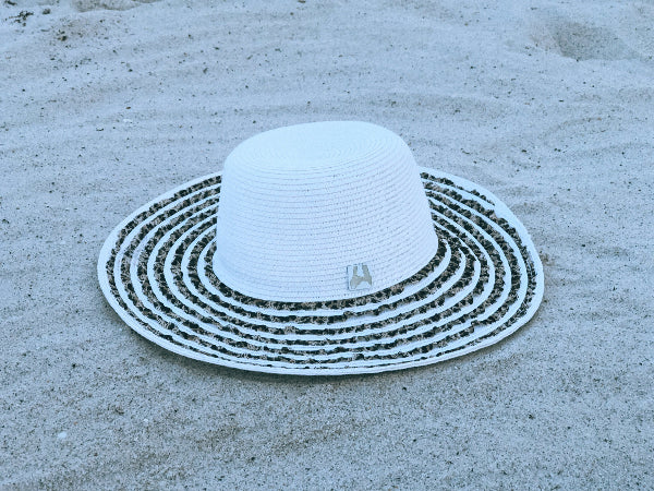 Animal-print ribbon Toyo straw sun hat with 4.5-inch brim