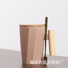 Customizable Ceramic Milk Mug with Wooden Handle