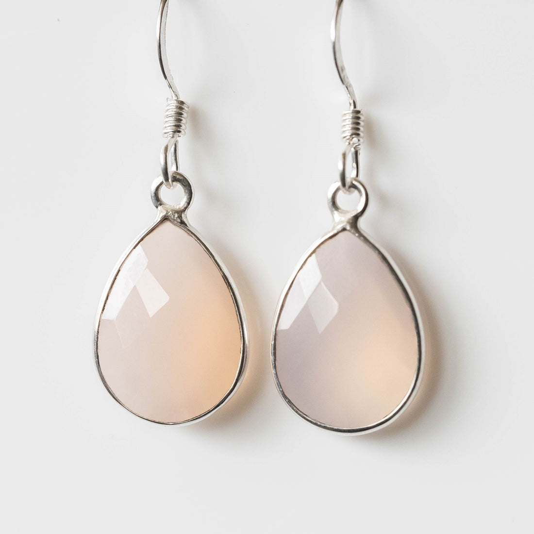 Clear Pink Chalcedony Teardrop Earrings