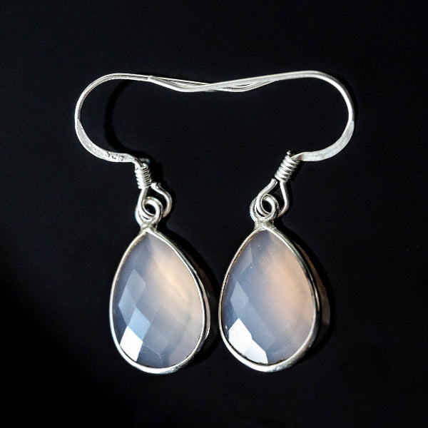 Clear Pink Chalcedony Teardrop Earrings