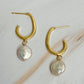 Modern 18k Gold Dangle Pearl Earrings