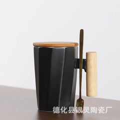 Customizable Ceramic Milk Mug with Wooden Handle