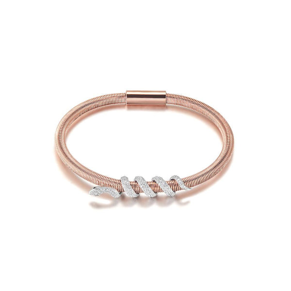 Rose gold bracelet with diamond accents on a white background