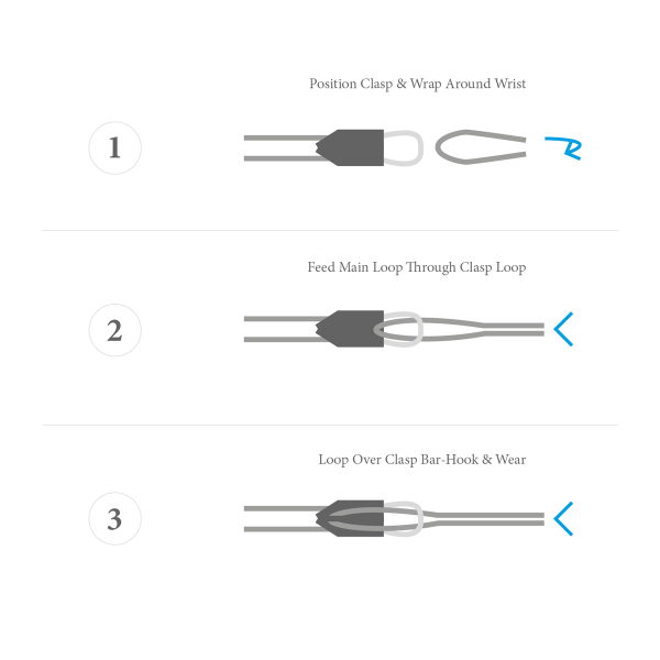 Step-by-step guide on how to use a clasp with illustrations and text instructions.