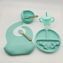 8-Piece Baby Silicone Feeding Set with Plates and Utensils