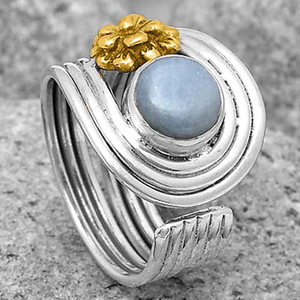 Two-Tone Flower Natural Angelite Ring