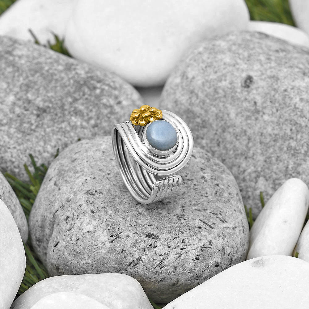 Two-Tone Flower Natural Angelite Ring
