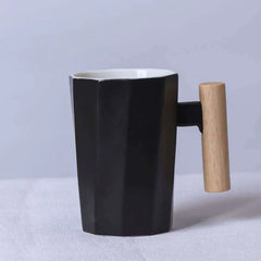 Customizable Ceramic Milk Mug with Wooden Handle