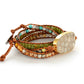 Multicolored beaded bracelet with a large stone clasp on a white background