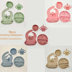 8-Piece Baby Silicone Feeding Set with Plates and Utensils