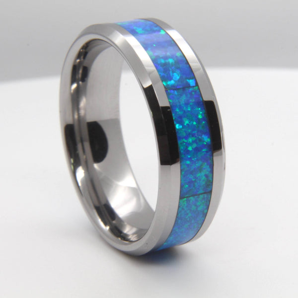 Elegant Blue Opal Tungsten Gold Ring - Odds & Ends Novelties