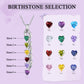 Personalized necklace with birthstones and a chart showing color meanings.