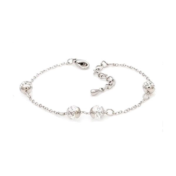Silver bracelet with beads on a white background