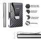 Carbon fiber wallet with features listed on a white background