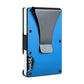 Blue cardholder with metallic clip on a white background