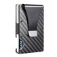 Carbon fiber patterned wallet with money clip on a white background