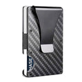 Carbon fiber patterned wallet with money clip on a white background