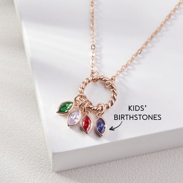 Circle of love birthstone necklace in 925 sterling silver, personalized
