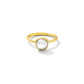 Gold ring with a white gemstone on a white background