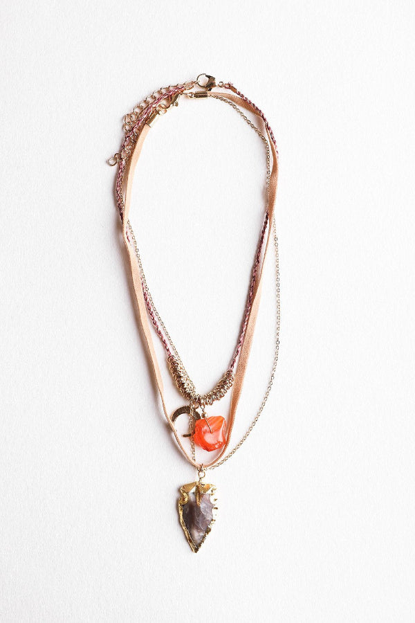 Necklace with layered chains and a pendant on a white background