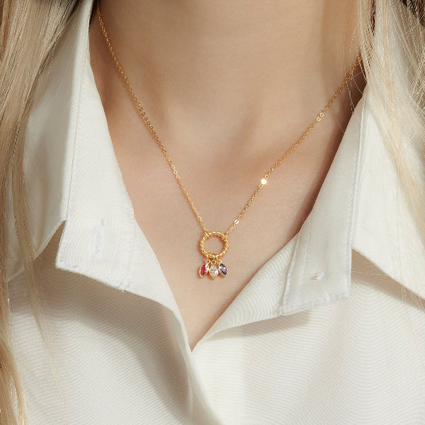 18K gold plated personalized birthstone necklace, 2.5×5 mm stones